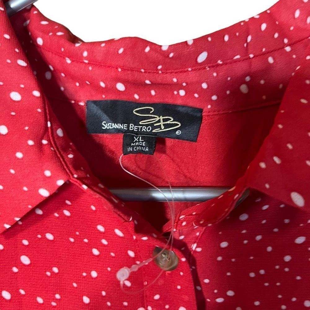 Suzanne Betro Red and Ivory Polka Dot Button Front Dress XL - Picture 6 of 12